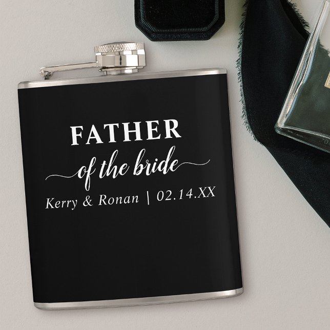 Petaca Fecha boda y nombre al padre negro de la novia (Gift for Father of the Bride)