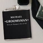 Petaca Fecha y nombre del boda Groomsman personalizado<br><div class="desc">Las gafas de cadera personalizadas son grandes regalos de boda para el fiesta del novio. Este diseño de tipografía minimalista está escrito en tipografía moderna y audaz y se puede personalizar para cada uno de los padrinos. La plantilla de nombres está preparada para que añada el nombre del novio, los...</div>