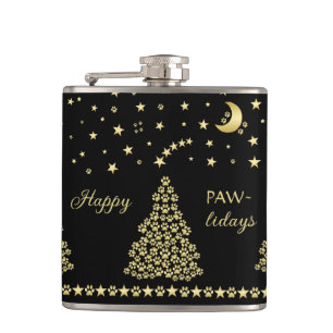 Petaca Felices Pawlidays, árbol de navidad Gold brillante