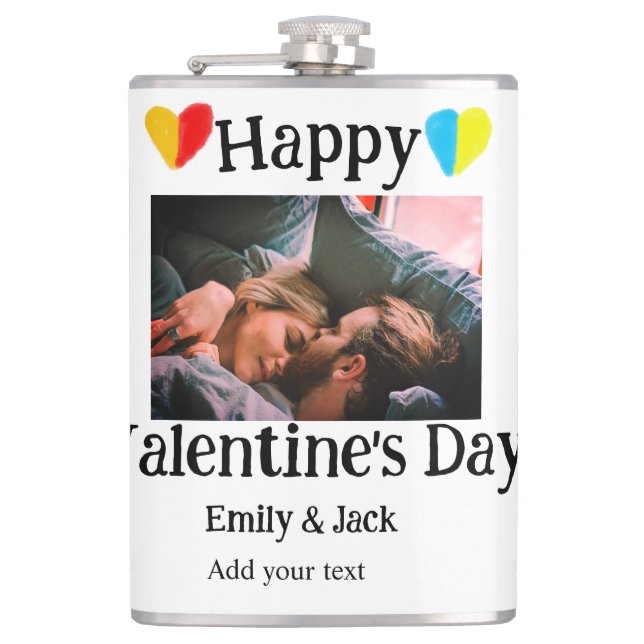 Petaca Feliz Día de San Valentín agregar foto de nombre d (Anverso)