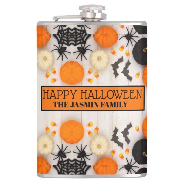 Petaca Feliz Halloween Naranja Calabaza (Anverso)