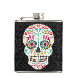 Petaca Feliz Muertos - frasco festivo del cráneo del