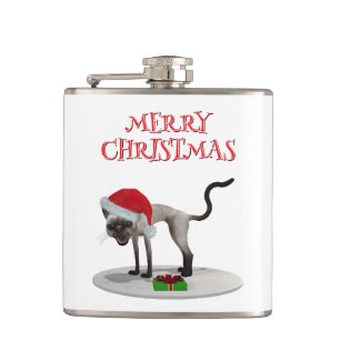 Petaca Feliz Navidad. Gato con sombrero de Santa