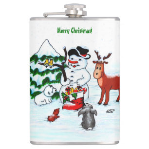 Petaca ¡Feliz Navidad! Snowman con sus amigos
