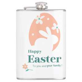 Petaca Feliz Pascua – Diseño floral de conejo y huevo
