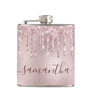 Petaca Fiesta de soltera monograma rosa oro rosa