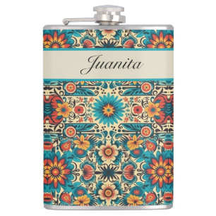 Petaca Fiesta florece, personalizable