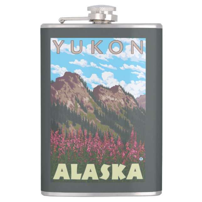 Petaca Fireweed y montañas - el Yukón, Alaska (Anverso)