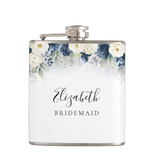 Petaca Flaca de ducha de novia de rosas azules y blancas 