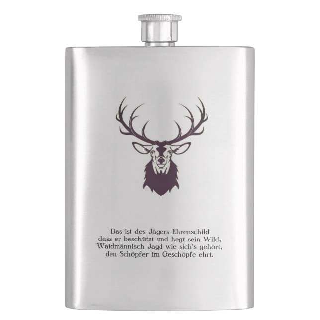 Petaca Flachmann mit Hirsch "Leitspruch" / Hip flask deer (Anverso)