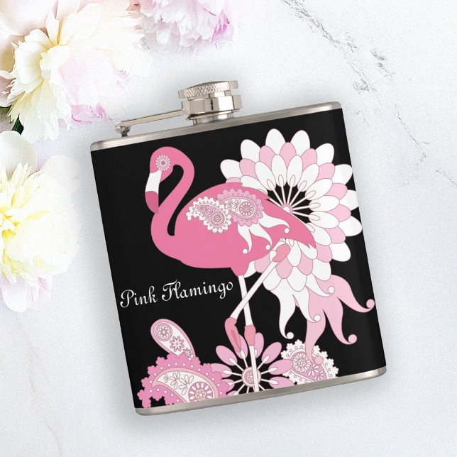 Petaca Flamenco Rosa Pájaro Tropical Caprichoso Negro Mod (Subido por el creador)