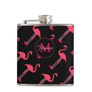 Petaca Flamencos rosados en negro personalizado