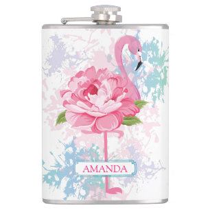 Petaca Flamingo monograma pintado a mano