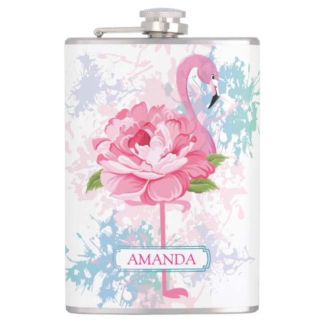 Petaca Flamingo monograma pintado a mano (Anverso)