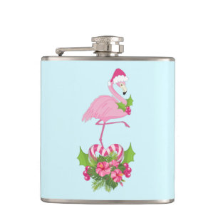 Petaca Flamingo rosado en Santa Hat con Candy Cane Bouque