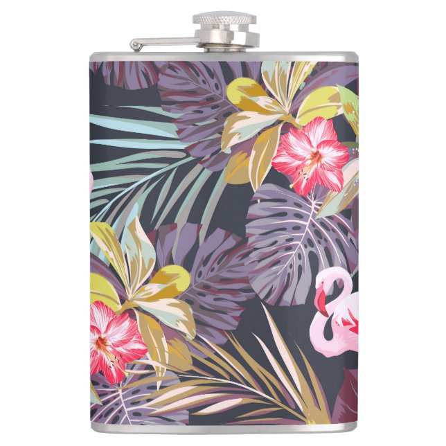 Petaca Flamingo Tropical: Patrón veraniego sin foco (Anverso)