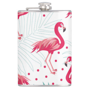Petaca Flamingo y hojas tropicales, patrón de verano.