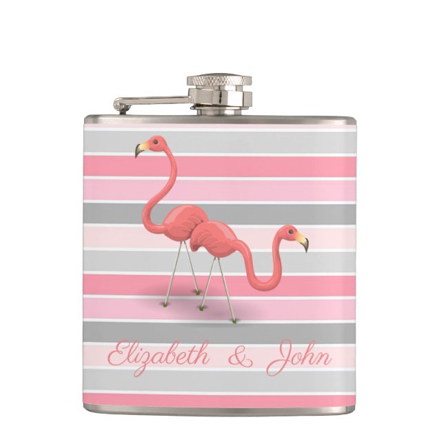 Petaca Flamingos, franjas, personalizados (Anverso)