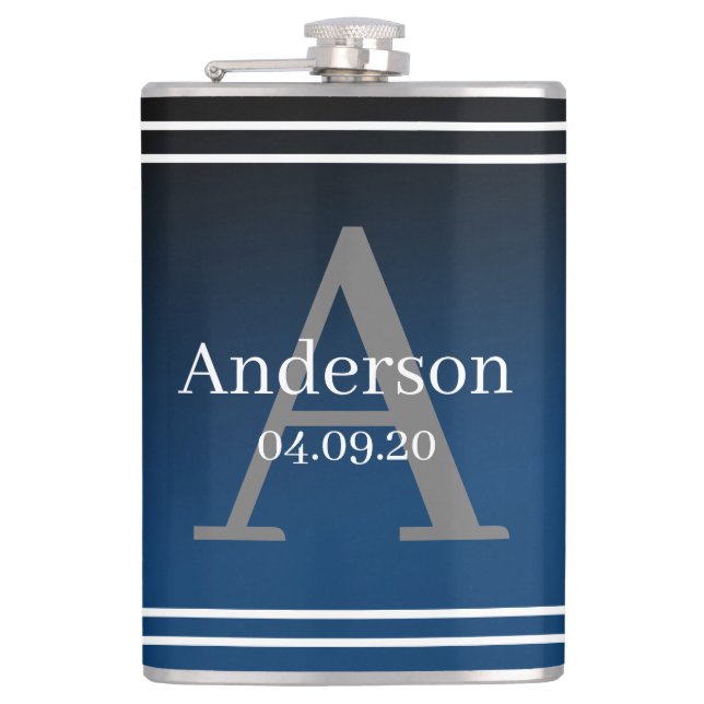 Petaca Flask - Apellido azul personalizado Fecha inicial (Anverso)