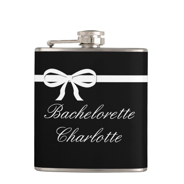 Petaca Flask Bachelorette Gift Boda negro Personalizado (Anverso)