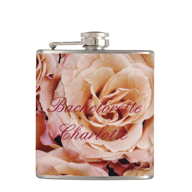 Petaca Flask Bachelorette Gift Boda Rosas Rosa Rosada (Anverso)