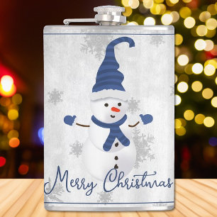 Petaca Flask Blue Cute Snowman Holiday