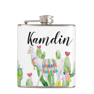 Petaca Flask Boho Llama Bohemian Cacti Deser