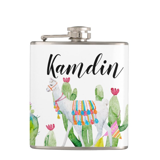 Petaca Flask Boho Llama Bohemian Cacti Deser (Anverso)