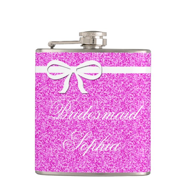 Petaca Flask Bridesmaid Regalo Purpurina rosa Personaliza (Anverso)