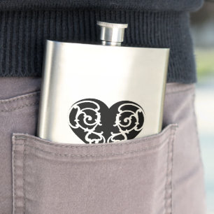 Petaca Flask clásico de corazón negro y blanco filigrí