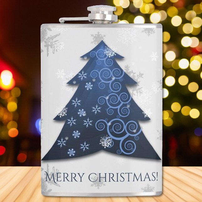 Petaca Flask de árbol de Navidad azul festivo (Blue Festive Christmas Tree Flask)