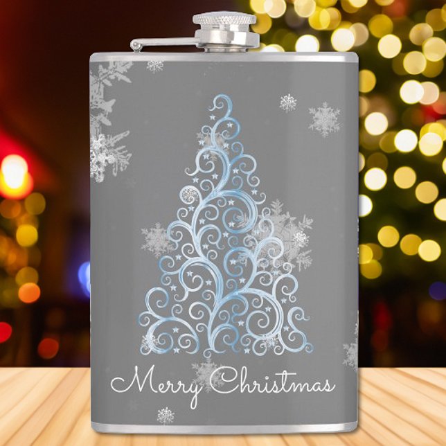 Petaca Flask de árbol de Navidad azul y copos de nieve (Blue Christmas Tree and Snowflakes Flask)