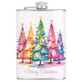 Petaca Flask de árbol de navidad de color de agua rosa