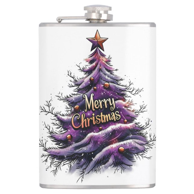 Petaca Flask de árbol de navidad púrpura brillante (Anverso)