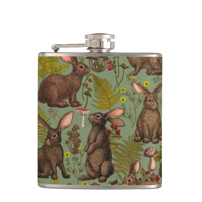 Petaca Flask de conejos y bosques (Anverso)