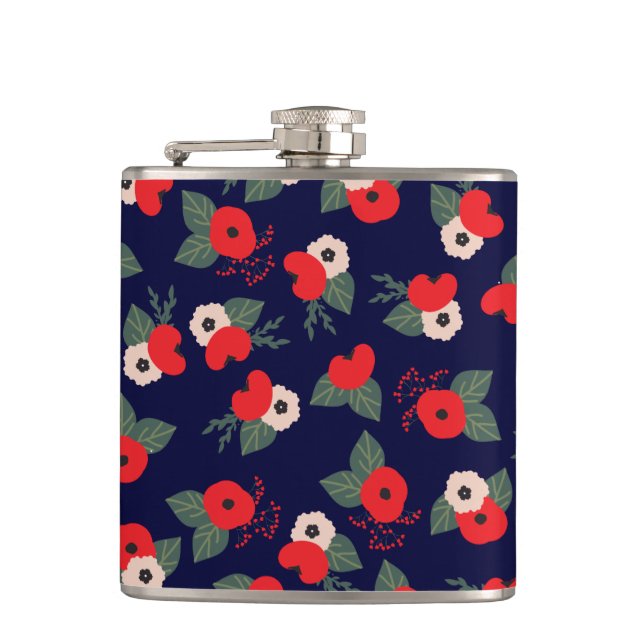 Petaca Flask de flores rojas y azules (Anverso)