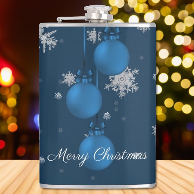 Petaca Flask de navidad azul para los adornos navideños (Blue Christmas Ornaments Holiday Flask)