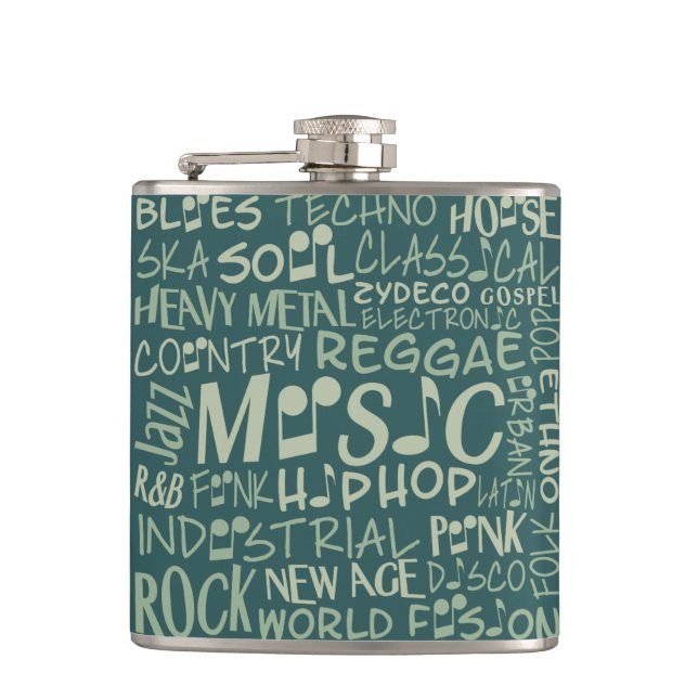Petaca Flask de Word Collage de géneros de música (Anverso)