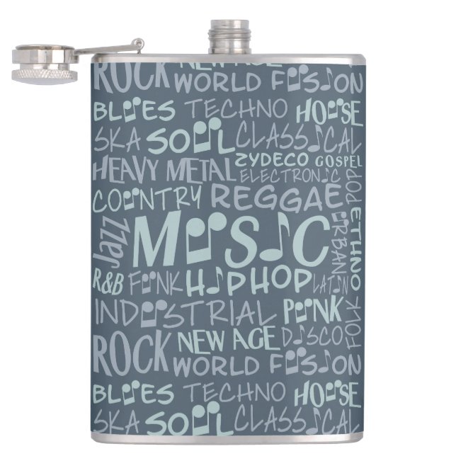 Petaca Flask de Word Collage de géneros de música (Abierto)