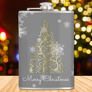 Petaca Flask Gold Christmas Tree y Snowflakes