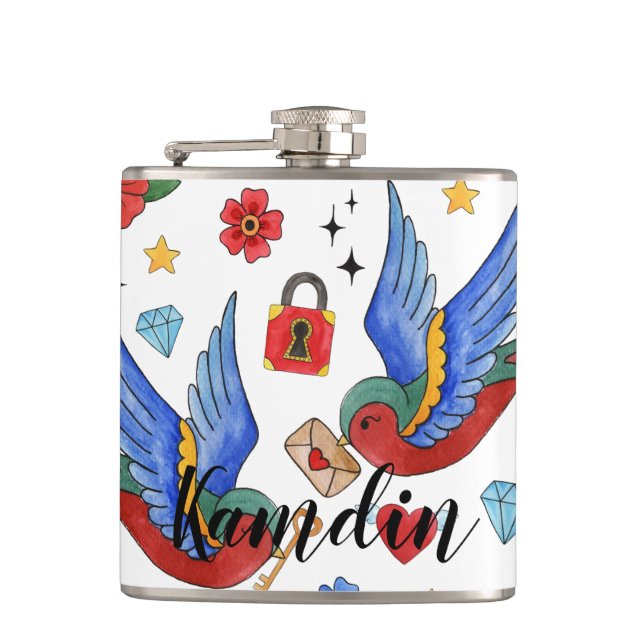 Petaca Flask personalizada Tradicional Tattoo Sparrow (Anverso)