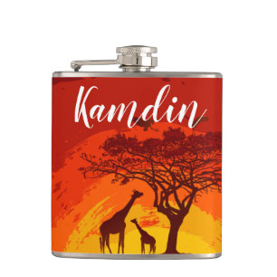 Petaca Flask personalizado Safari africano Giraffe Sunse