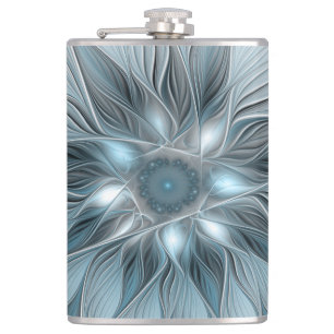 Petaca Flor abstracta alegre azul gris fractal floral