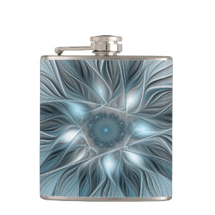 Petaca Flor abstracta alegre azul gris fractal floral