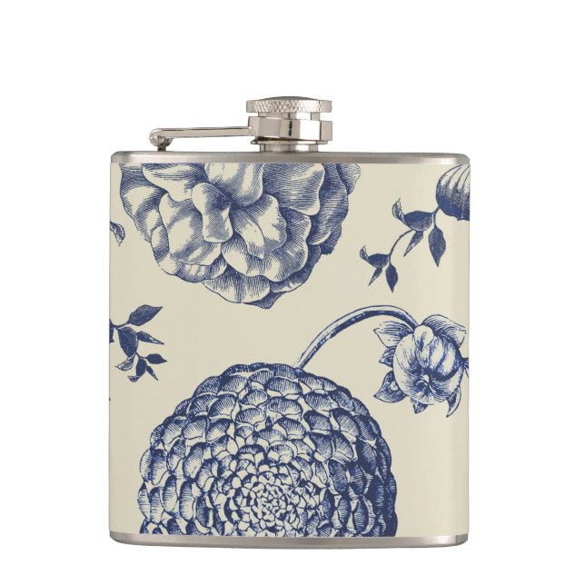 Petaca Flor azul anticuada impresa floral (Anverso)