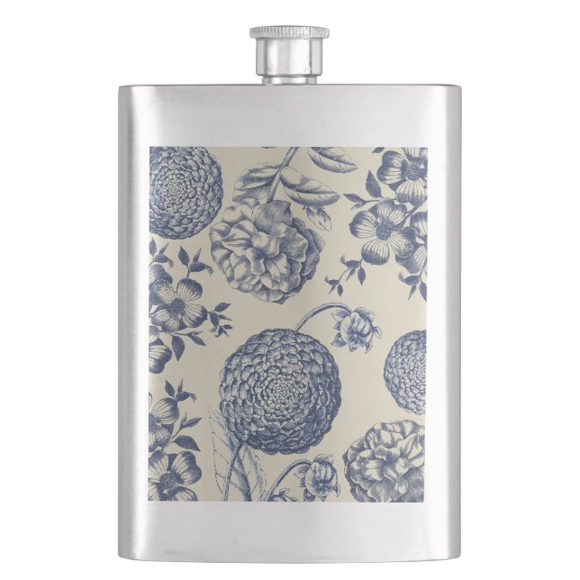 Petaca Flor azul anticuada impresa floral (Anverso)