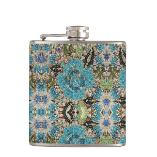 Petaca flor azul turquesa plateada de moda femenina