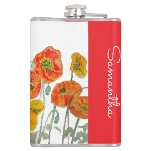 Petaca Flor de Amapola Naranja Roja Nombre de Mujer Acuar
