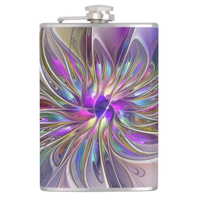 Petaca Flor de arte fractal enérgica y colorida (Anverso)
