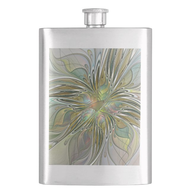 Petaca Flor De Arte Fractal Moderno Con Oro (Anverso)